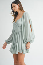 Lace Up Ruffle Mini Dress Sage