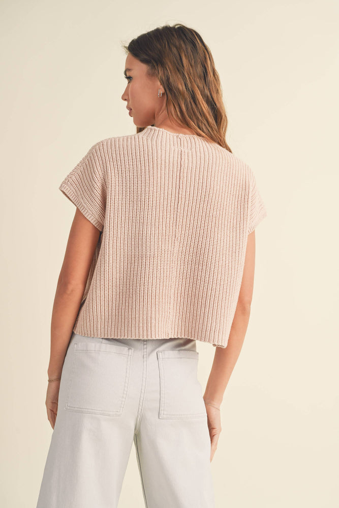Short Sleeve Sweater Top Peach