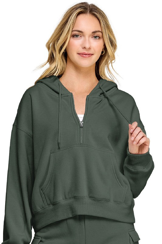 Fleece Half Zip Hoodie Green