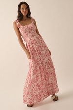 Floral Crepe Open Back Maxi Dress Pink