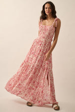 Floral Crepe Open Back Maxi Dress Pink