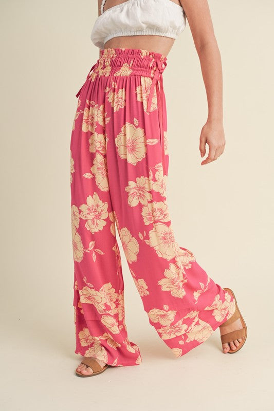 Wide Leg Floral Print Pant Pink