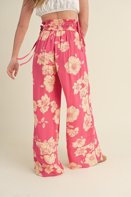 Wide Leg Floral Print Pant Pink