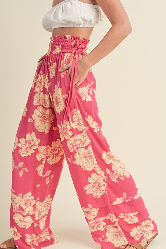 Wide Leg Floral Print Pant Pink