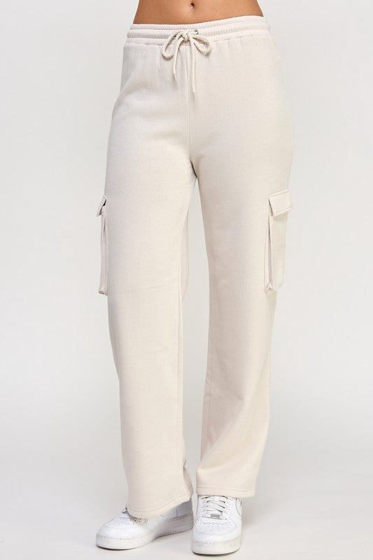 Fleece Cargo Joggers Beige
