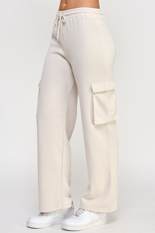 Fleece Cargo Joggers Beige