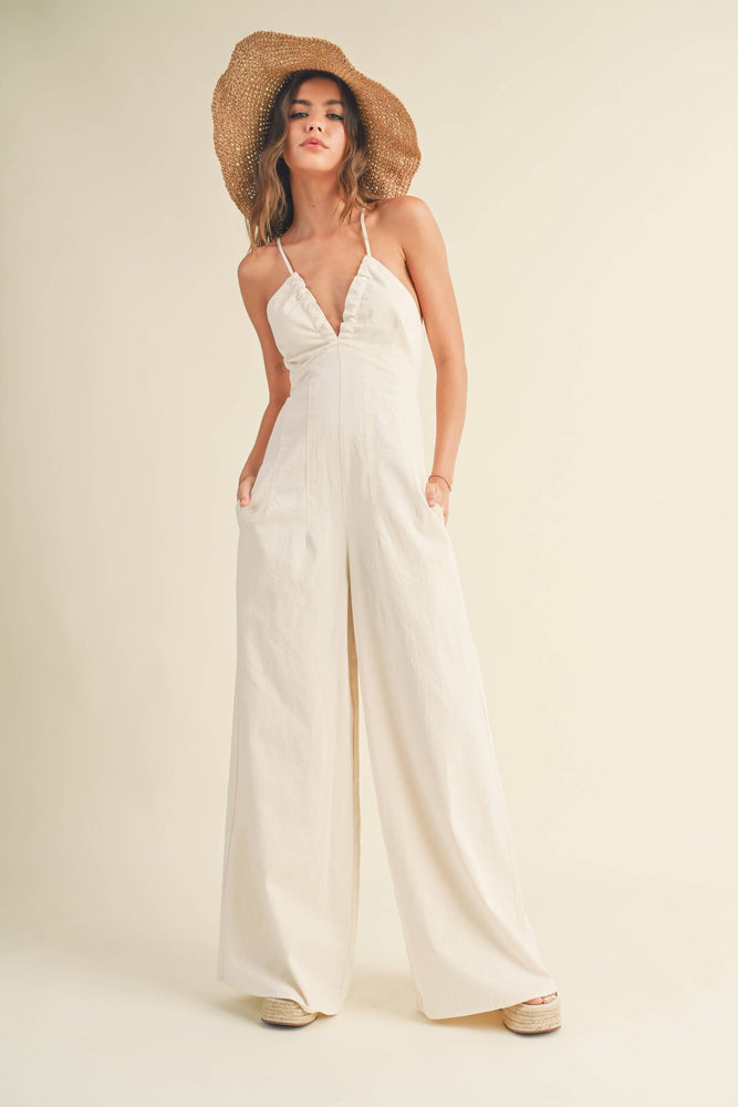 Washed Cotton Jumpsuit Beige