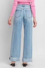 High Rise Cuffed Baggy Wide Leg Jean Light Wash