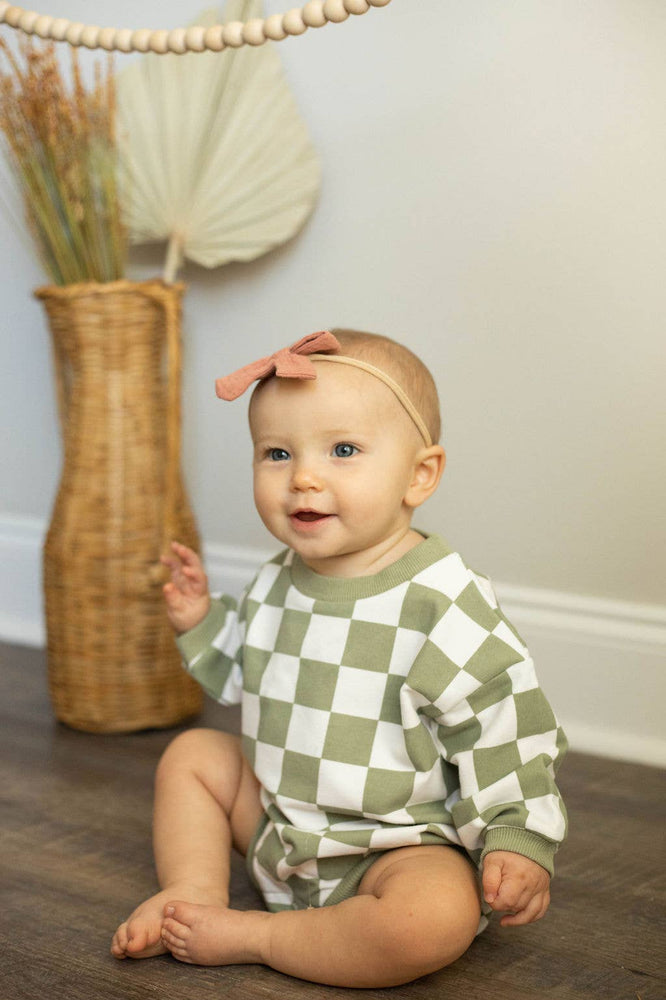 Checkered Oversized Bubble Romper French Terry