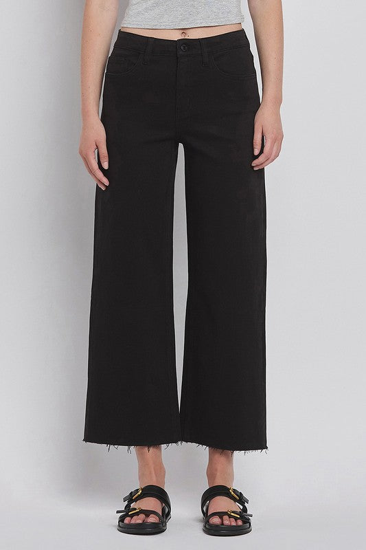 High Rise Crop Wide Leg Jeans Black