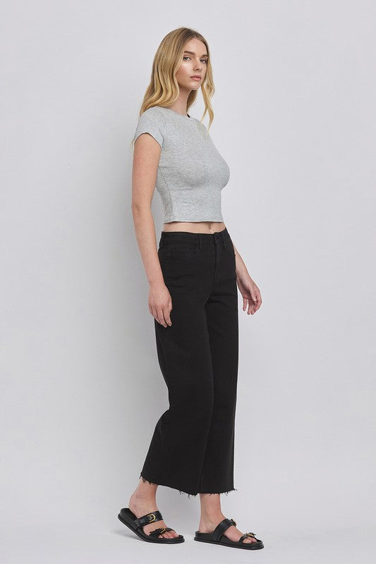 High Rise Crop Wide Leg Jeans Black