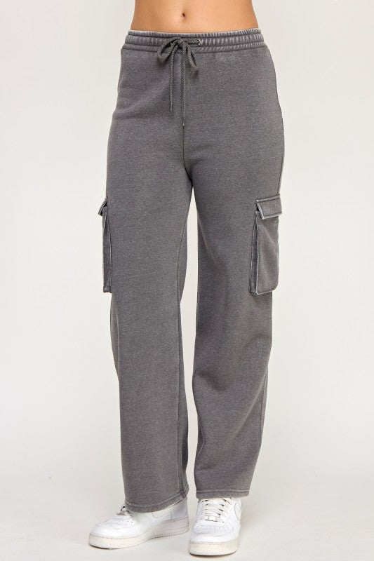 Fleece Burn Out Cargo Jogger Charcoal