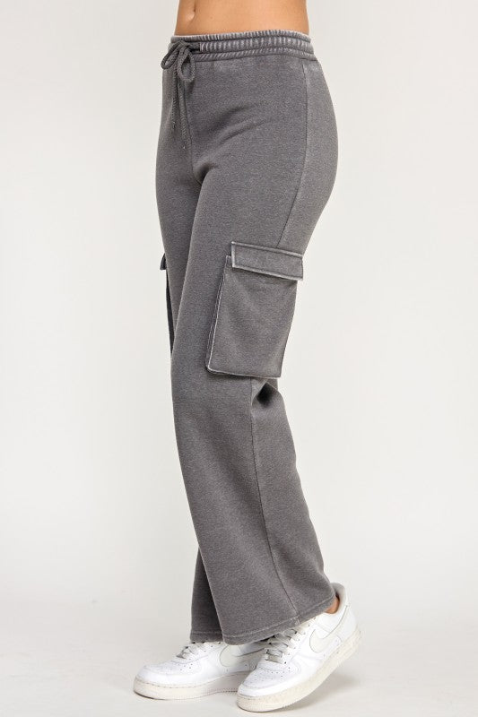 Fleece Burn Out Cargo Jogger Charcoal
