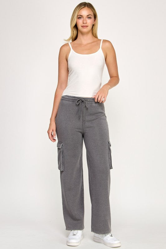 Fleece Burn Out Cargo Jogger Charcoal