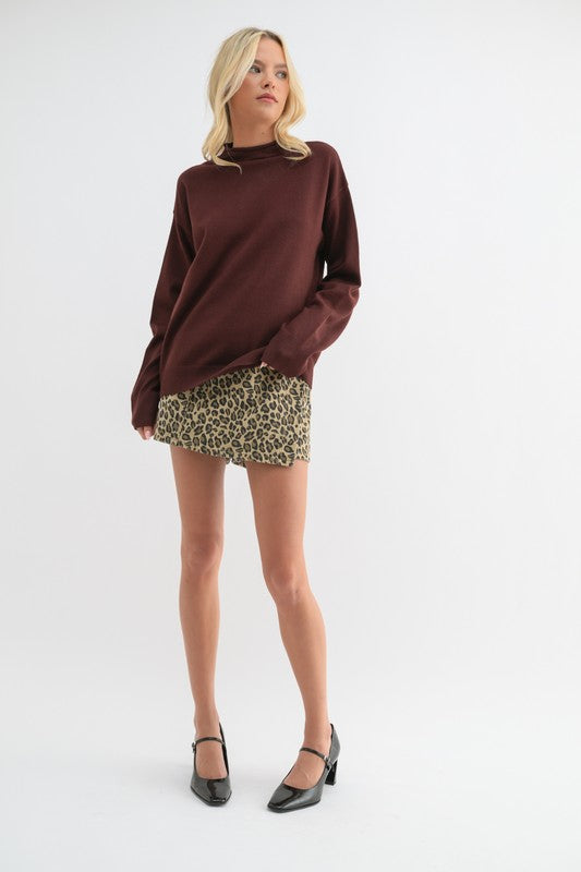 Soft Mock Neck Sweater Top Bordeaux