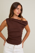 Asymetrical Neck Sweater Tank Top Mocha