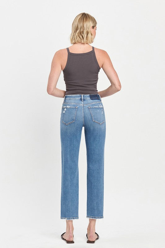 High Rise Tapered Straight Leg Jeans Medium Wash