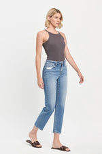 High Rise Tapered Straight Leg Jeans Medium Wash