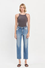 High Rise Tapered Straight Leg Jeans Medium Wash