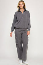 Burn Out Half Zip Mock Neck Sweater Charcoal