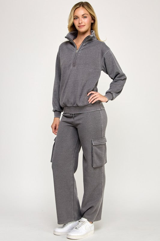 Burn Out Half Zip Mock Neck Sweater Charcoal