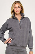 Burn Out Half Zip Mock Neck Sweater Charcoal