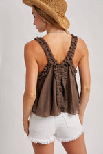 Gathered Strap Raw Edge V-Neck Flowy Tank
