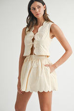Scalloped Tie Front Vest Top Soft Lemon