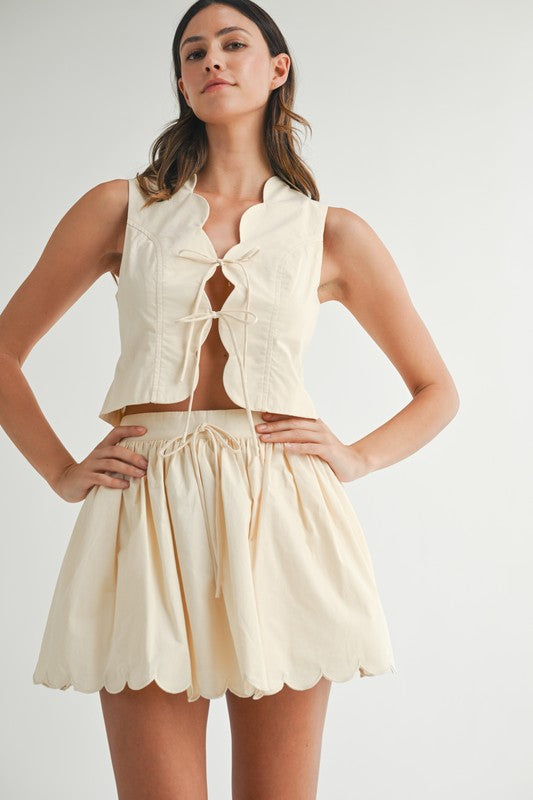 Scalloped Tie Front Vest Top Soft Lemon