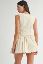 Scalloped Tie Front Vest Top Soft Lemon