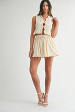 Scalloped Tie Front Vest Top Soft Lemon