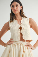 Scalloped Tie Front Vest Top Soft Lemon