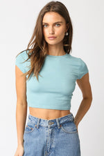 Ribbed Cropped Baby Tee Dusty Blue