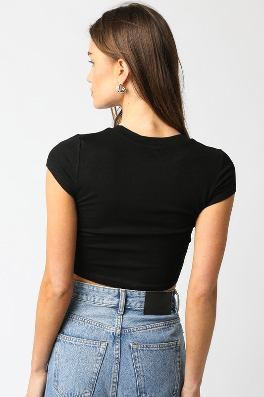 Ribbed Cropped Baby Tee Black