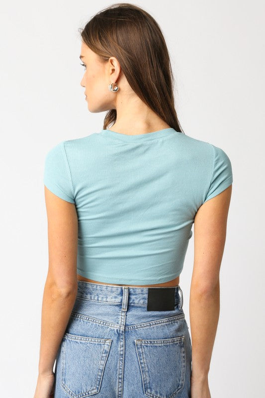 Ribbed Cropped Baby Tee Dusty Blue