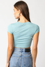 Ribbed Cropped Baby Tee Dusty Blue