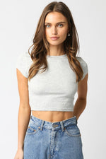 Ribbed Cropped Baby Tee Grey