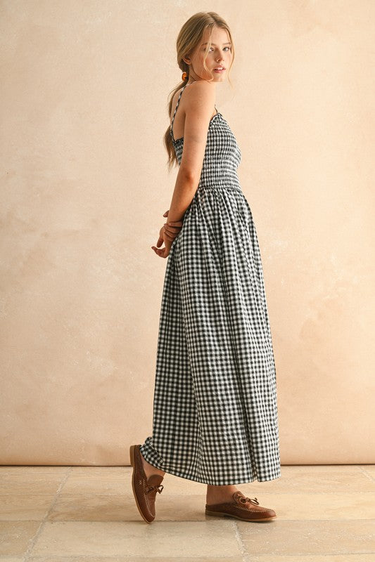 Smocked Top Gingham Print Maxi Dress