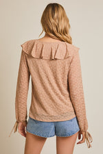 V-Neck Ruffle Detail Lace Tie Front Top