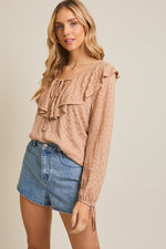 V-Neck Ruffle Detail Lace Tie Front Top