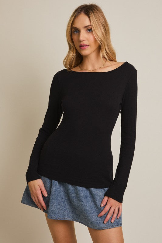 Round Neck Long Sleeve Top Black