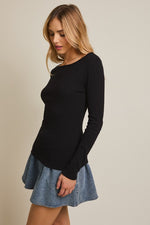 Round Neck Long Sleeve Top Black