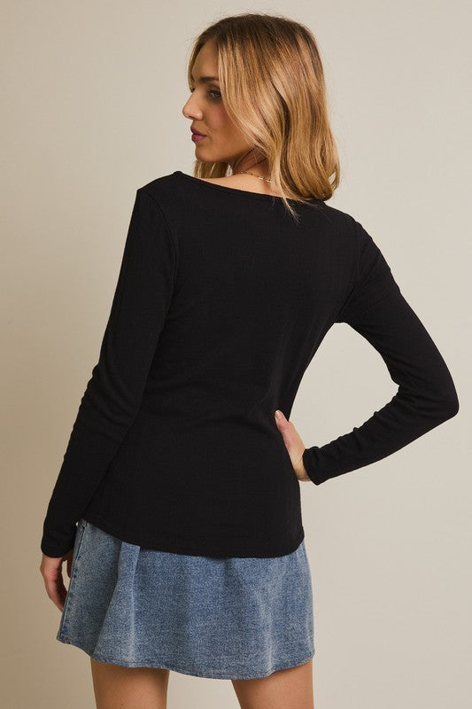 Round Neck Long Sleeve Top Black