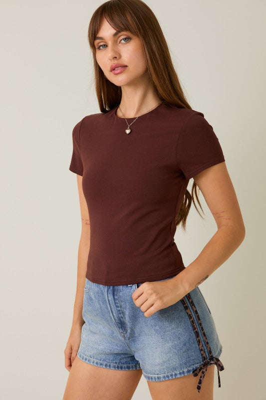 Double Lined Short Sleeve Baby Tee Brown