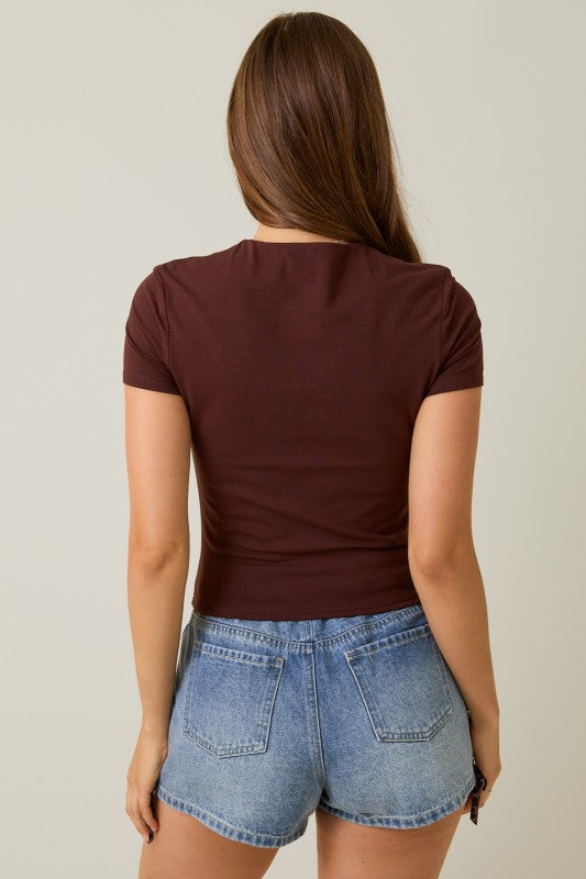 Double Lined Short Sleeve Baby Tee Brown