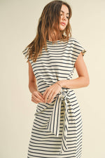 Stripe Knot Detail Maxi Dress White and Navy