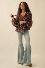 Floral Chiffon Tie-neck Babydoll Peasant Top