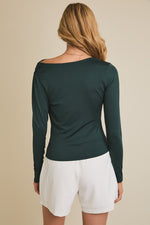 Cowl Neck Long Sleeve Top Dark Green
