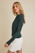 Cowl Neck Long Sleeve Top Dark Green