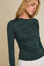 Cowl Neck Long Sleeve Top Dark Green